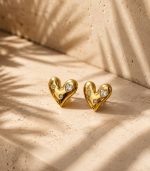 Elegant Gold Heart Earrings - Image 2