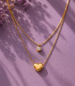 Double Chain Heart Solo Diamond Necklace