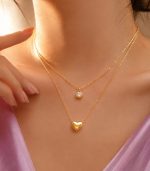 Double Chain Heart Solo Diamond Necklace - Image 2